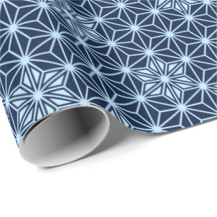 Papel De Presente Asanoha japonesa ou padrão estelar, azul-indigo