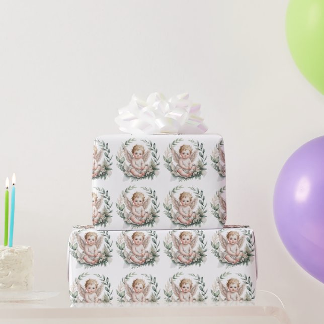 Papel De Presente Asas de Anjo Aquarela Batismo  (Presentes para festas)