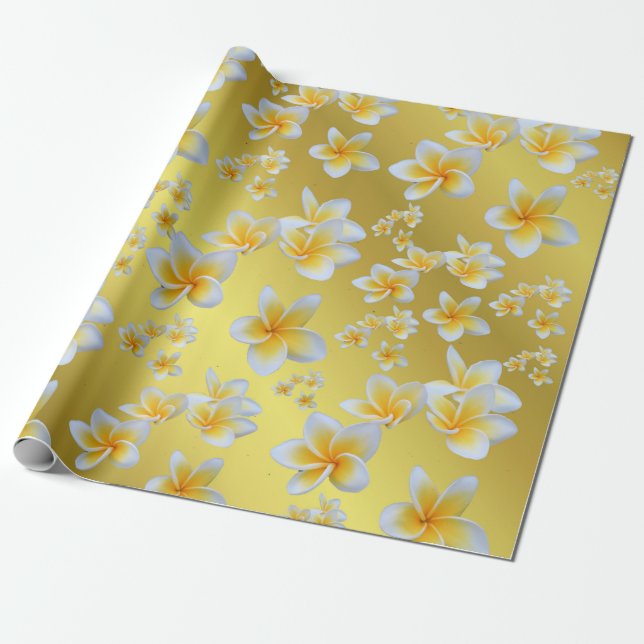 Papel De Presente asiático, amarelo, branco, florir, brilhante, ouro (Desenrolado)