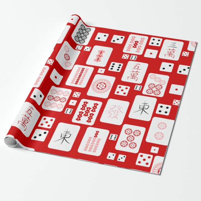 Papel De Presente asiático-rosado-vermelho-mahjong-chinês jogo de az (Desenrolado)