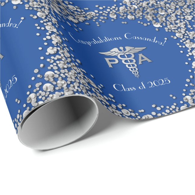 Papel De Presente Assistente Médico Graduado Azul Prata (Ponta do rolo)