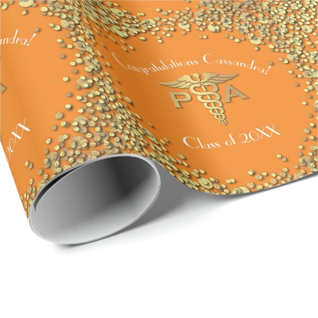 Papel De Presente Assistente Médico Graduado Laranja Dourado (Ponta do rolo)