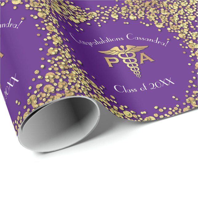 Papel De Presente Assistente Médico Graduado Roxo Dourado (Ponta do rolo)