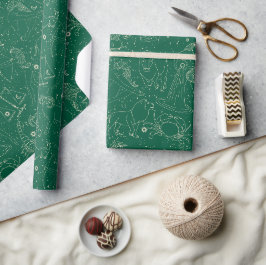 Papel De Presente Astrologia Zodíaco Elegante Verde/Dourado