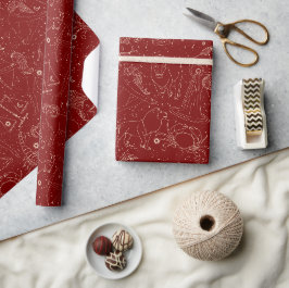Papel De Presente Astrologia Zodíaco Elegante Vermelho/Dourado