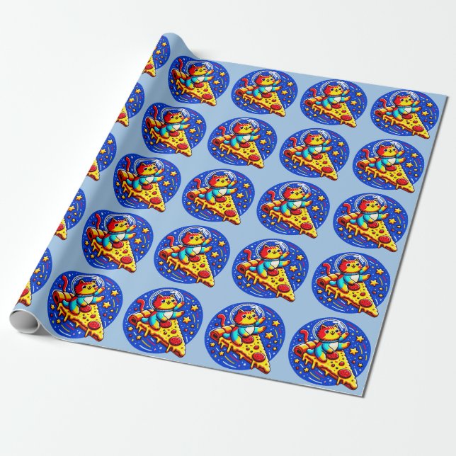 Papel De Presente Astronauta Cósmica - Pizza Espacial Engraçada (Desenrolado)