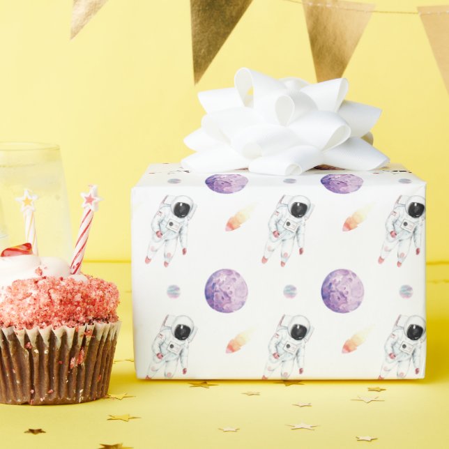 Papel De Presente Astronauta da Galáxia do Espaço em Água (Festa de aniversário)