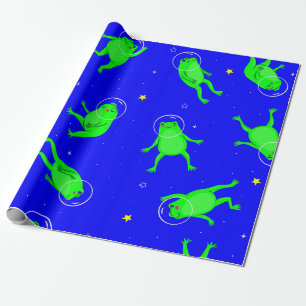 Papel De Presente astronauta engraçado sapo azul-espacial