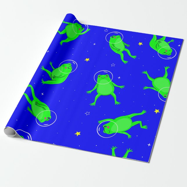 Papel De Presente astronauta engraçado sapo azul-espacial (Desenrolado)