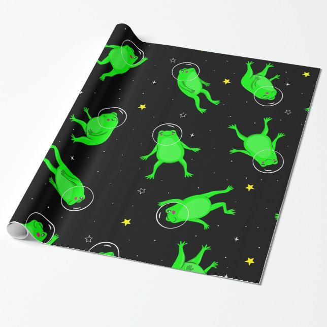 Papel De Presente astronauta engraçado sapo o espaço negro (Desenrolado)