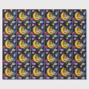 Papel De Presente Astronauta Gato Dormindo na Lua
