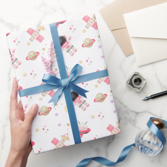 Papel De Presente Astronauta Rosa Espacial, Astronauta Invitação de  (Presentear)