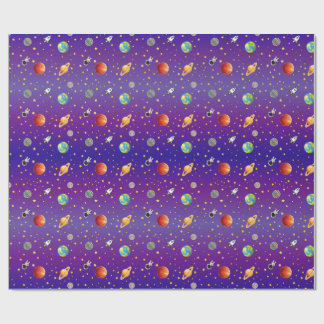 Papel De Presente Astronauta Temático Espacial, Nave Espacial e Plan
