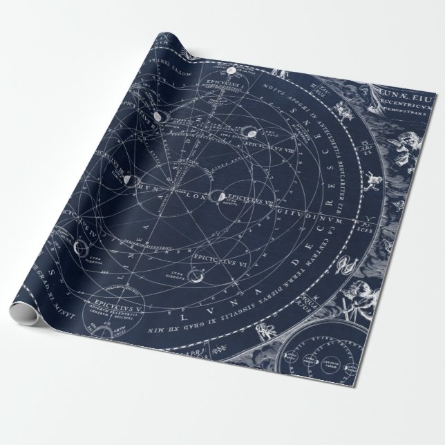 Papel De Presente Astronomia vintage marinho histórico (Desenrolado)