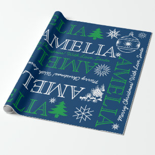 Papel De Presente Até 6 letras Nome ou Texto Azul Verde