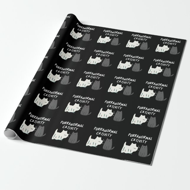Papel De Presente Atividade Purranormal Dia das Bruxas Gato Trocadil (Desenrolado)