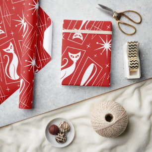 Papel De Presente Atmosfera do Cat MidCentury Moderno Natal MCM Re