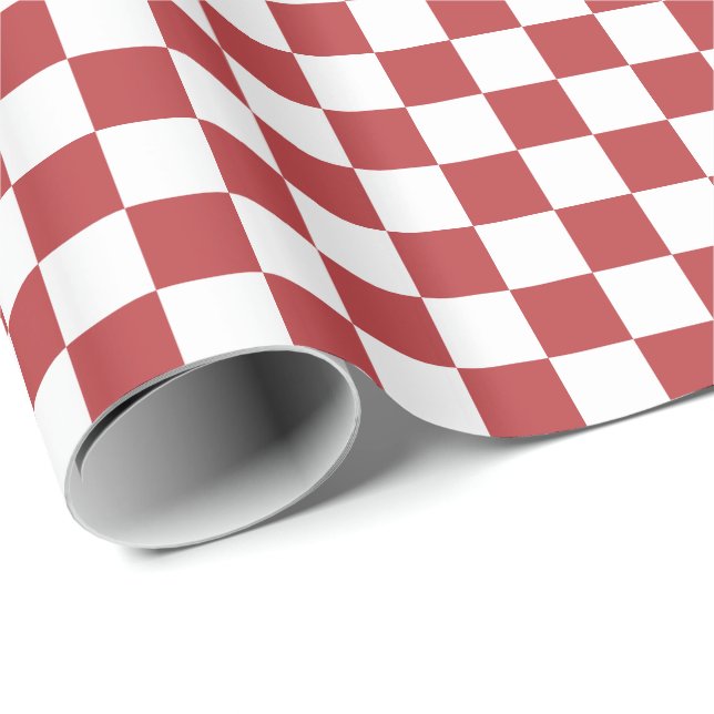 Papel De Presente Aurora Vermelho e Branco Verificado (Ponta do rolo)