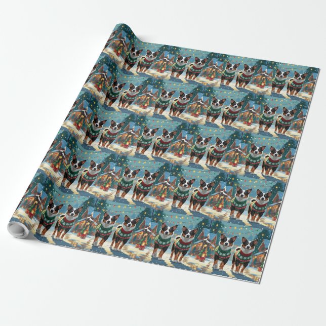 Papel De Presente Australian Cattle Dogs Christmas Snow Holiday (Desenrolado)