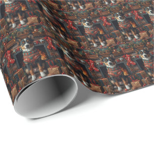 Papel De Presente Australian Kelpie com Presentes de Natal Lareira