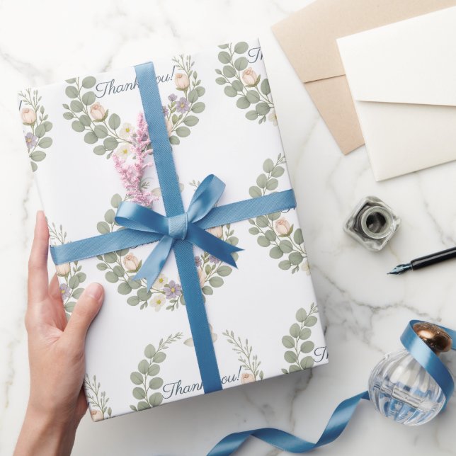 Papel De Presente Autocollant thank you floral (Presentear)