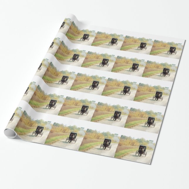 Papel De Presente Autumn Amish Horse and Buggy (Desenrolado)