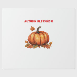Papel De Presente Autumn Blessings Pumpkin with Fall Leaves Classic