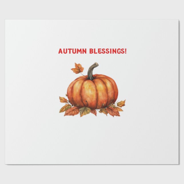 Papel De Presente Autumn Blessings Pumpkin with Fall Leaves Classic  (Aberto)