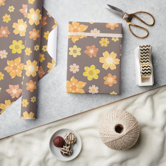 Papel De Presente Autumn Blooms e Flores de Ouro Aniversário Invisív (Artesanato)