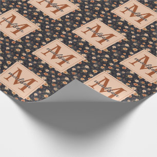 Papel De Presente Autumn Dark Moody Terracotta Floral Monograma