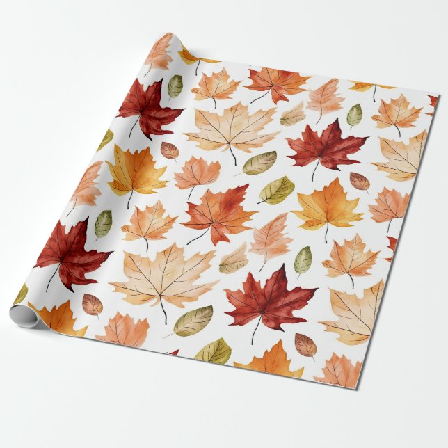 Papel De Presente Autumn Fall Deixa Terracotta Brown Boho Padrão (Desenrolado)