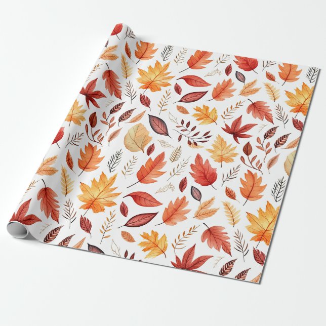 Papel De Presente Autumn Fall Deixa Terracotta Brown Boho Padrão (Desenrolado)