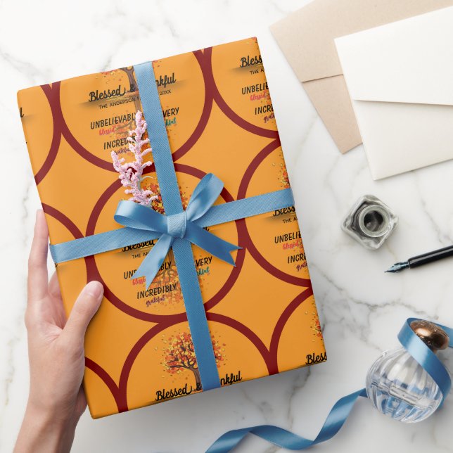 Papel De Presente Autumn Fall Tree Happy Thanksgiving Blessed (Presentear)