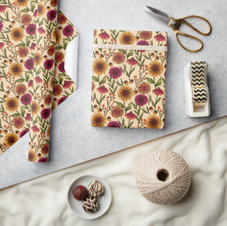 Papel De Presente Autumn Floral Sunflower Field on Cream