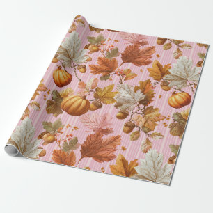 Papel De Presente Autumn Leaves & Pumpkins Sem Olhos Padrão