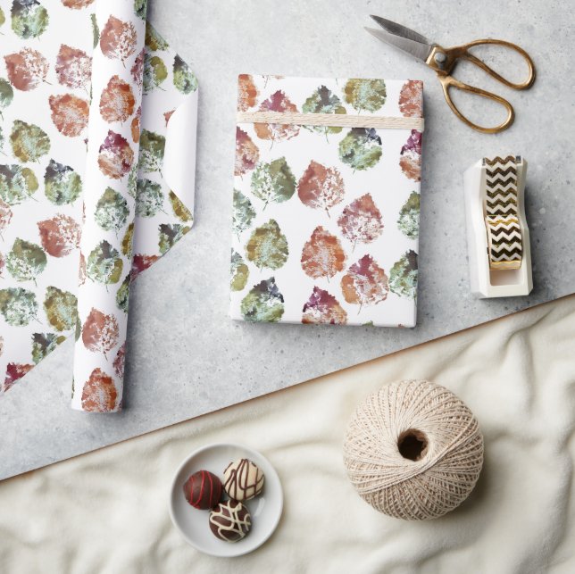 Papel De Presente Autumn Leaves Watercolor Art (Artesanato)