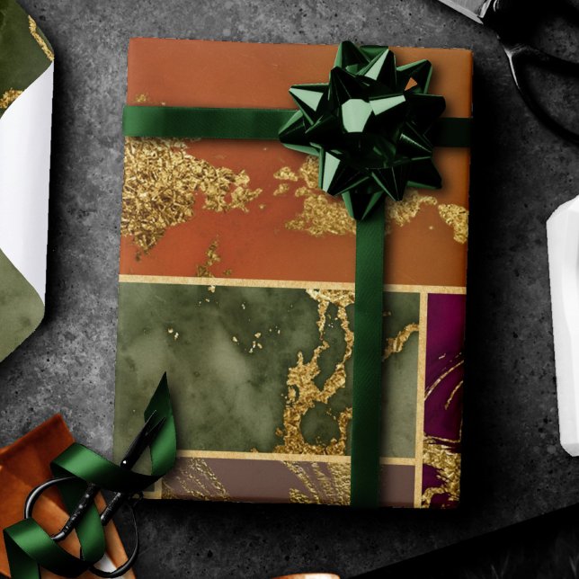Papel De Presente Autumn Luxury | Mármore geométrico Dourado (Criador carregado)