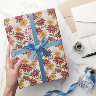 Papel De Presente Autumn Orange e Maroon Flowers Gift