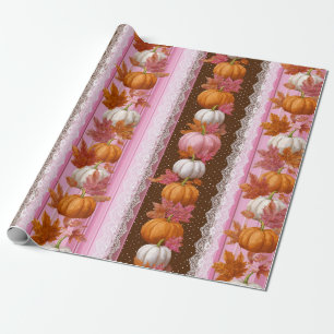 Papel De Presente Autumn Pumpkins & Floral Lace Sem Costura (2)
