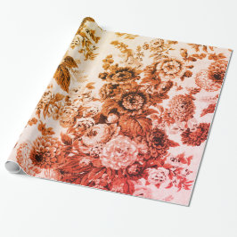 Papel De Presente Autumn Red Yellow Tone Vintage Toile Floral