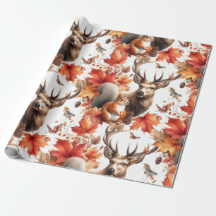Papel De Presente Autumn Season Orange Leaves and Deer