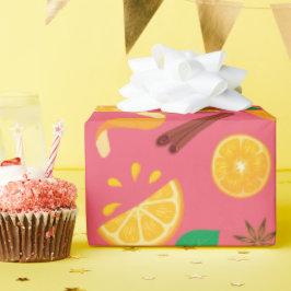 Papel De Presente Autumn Star Anise e Laranjas - Aniversário Sem Per