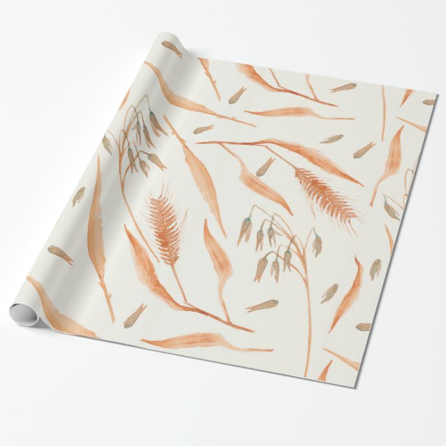 Papel De Presente Autumn Wheat Cerein Botany Watercolor (Desenrolado)