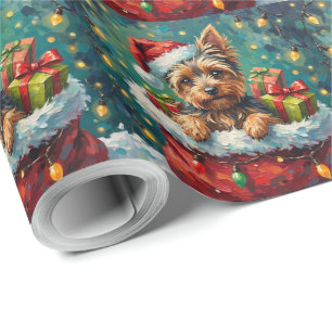 Papel De Presente Aventura de Natal do Yorkshire Terrier na Bolsa do