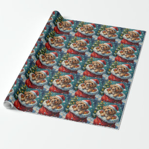 Papel De Presente Aventura de Shih Tzu no Saco do Papai Noel no Nata