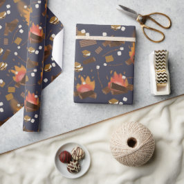 Papel De Presente Aventura e Marshmallow de Acampamento de Fogo