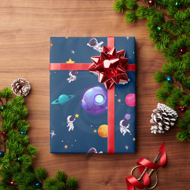 Papel De Presente Aventura Espacial:Partido Aniversário de criança d (Presente de Natal)