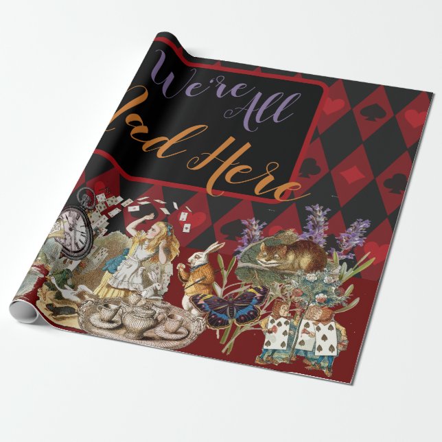 Papel De Presente Aventuras de Alice com o Gato Cheshire Louco de Wo (Desenrolado)