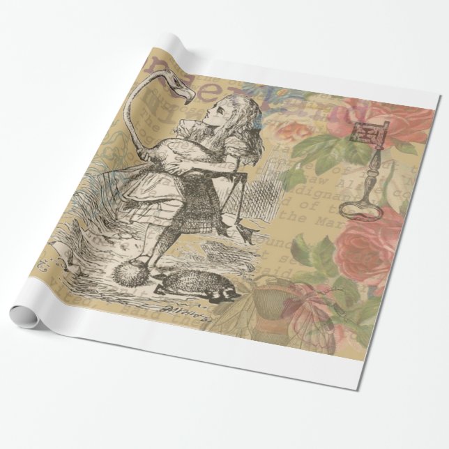 Papel De Presente Aventuras de Alice no País das Maravilhas Flamingo (Desenrolado)