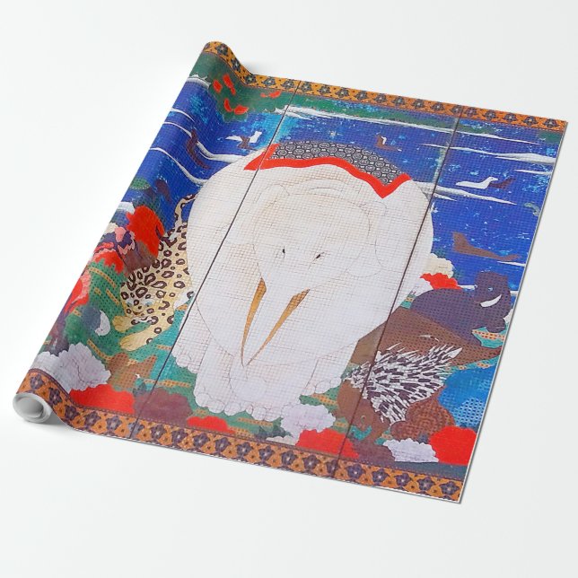 Papel De Presente Aves, Animais e Plantas Flores (Direita)Jacuchu (Desenrolado)